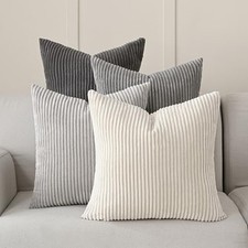 Set of 4 Neutral Grey Corduroy Decorative Couch Throw Pillow Covers 18x18