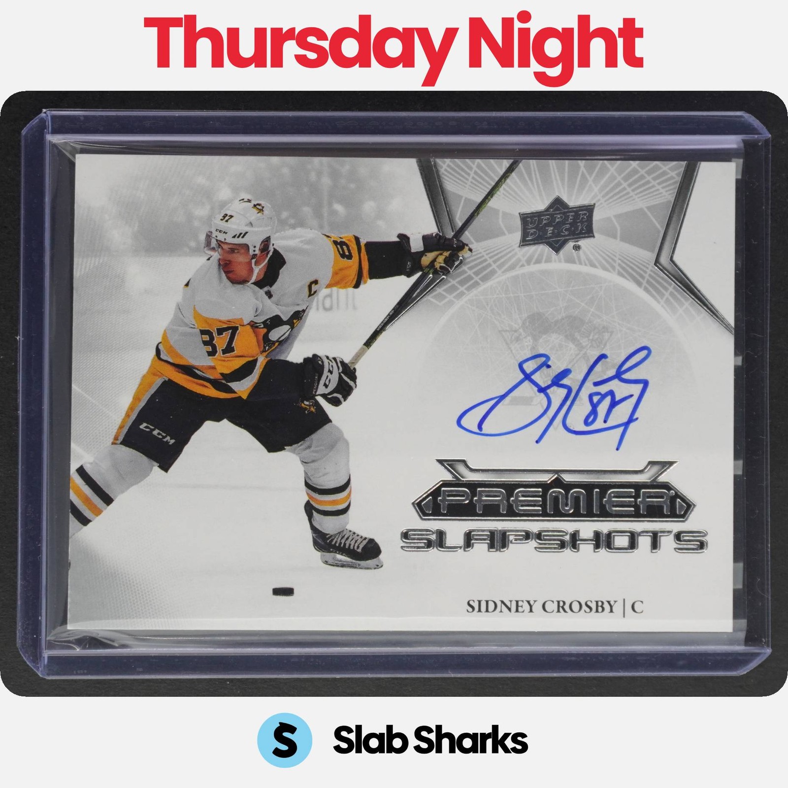2022 UPPER DECK PREMIER #PSA-SC SIDNEY CROSBY SLAPSHOTS AUTO SSP view 1