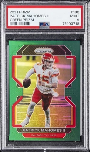 2021 PANINI PRIZM GREEN PRIZM #190 PATRICK MAHOMES II PSA 9