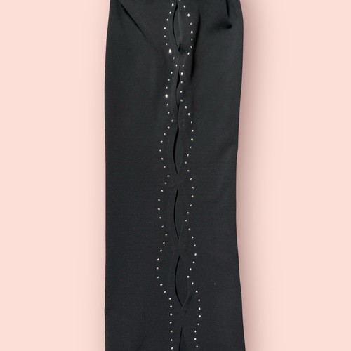Vtg Y2K Black Cut Out Flare Pants Pull On Slacks Stretchy Rhinestone Large Rave - Picture 4 of 6