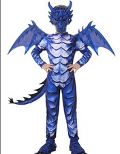 Blue Dragon Costume With mask, Wings  Tail Large 11-14 Yrs 