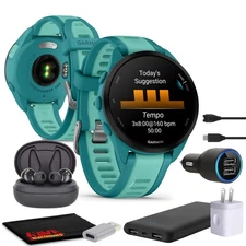 Garmin Forerunner 165 Music GPS Running Smartwatch Bundle - Turquoise/Aqua