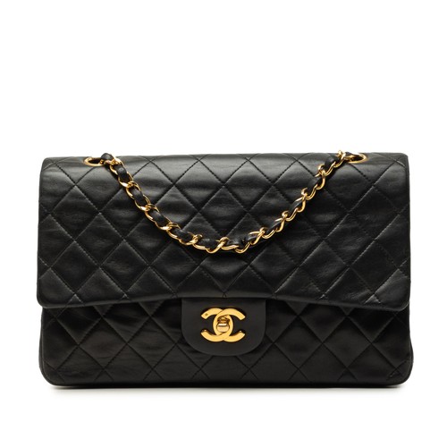 Chanel Medium Classic Lambskin Double Flap Pre-Loved Shoulder Bag Black