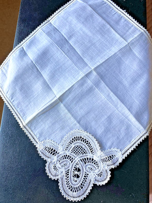 VINTAGE WEISS BAUMWOLLE RASEN BRÜSSEL BATTENBURG SPITZE DAMEN TASCHENTUCH ~ 11'' (28)