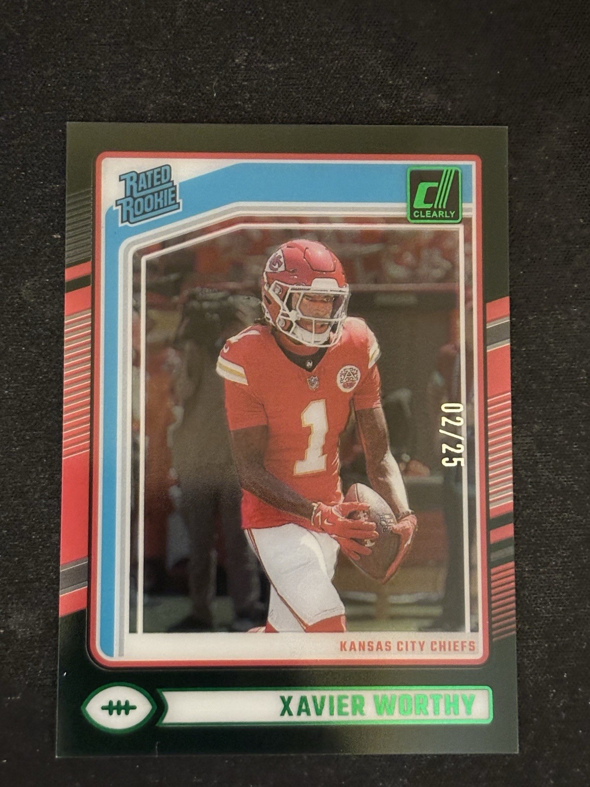 2024 Panini Donruss Clearly Xavier Worthy #58 Green/25 Rated Rookie
