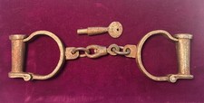Antique 1800  s Wrought Iron Shackles Old Heavy Duty Handcuffs With Key