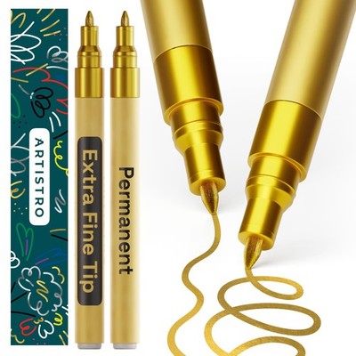 2 Gold Permanent Marker - Waterproof Markers for Tire, Fabric, Rocks, Glass, Cer