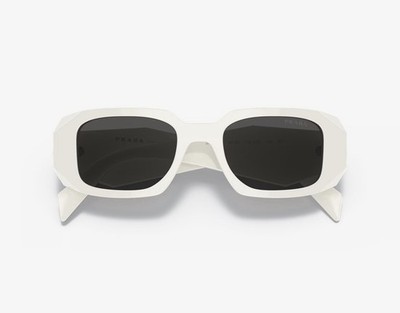 NEW Prada White Frame Rectangle Sunglasses, Dark Grey Lenses PR 17WS 49MM
