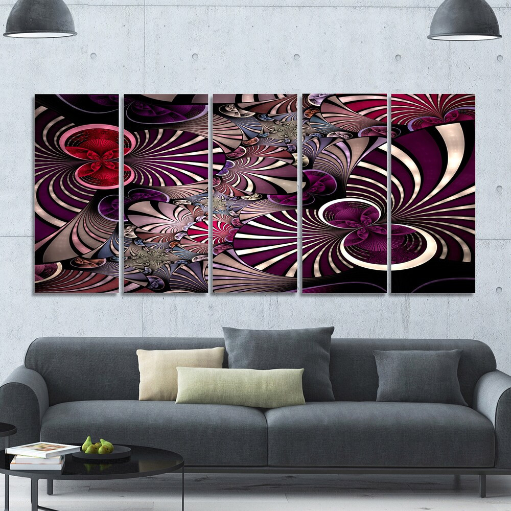 Dark Violet Fractal Flower Abstract Wall Art Oversized Canvas by Designart