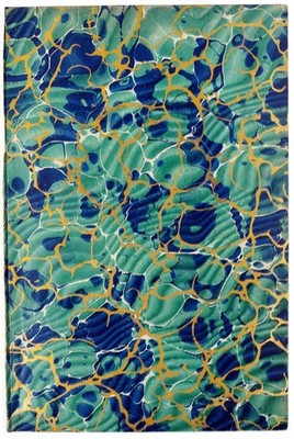 Blue Green Gold Marbled Paper Lot of 5   c. 1890s Endpapers 8 x 5.5 