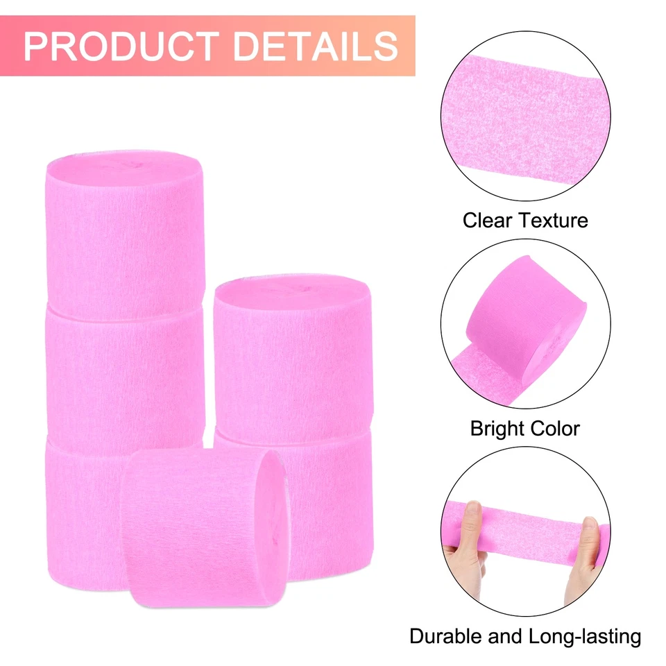 Serpentinas de papel crepé 6 rollos 196,8 pies para decoración, rosa (1,4 pulgadas x 32,8 pies/rollo) Foto 3 de 4