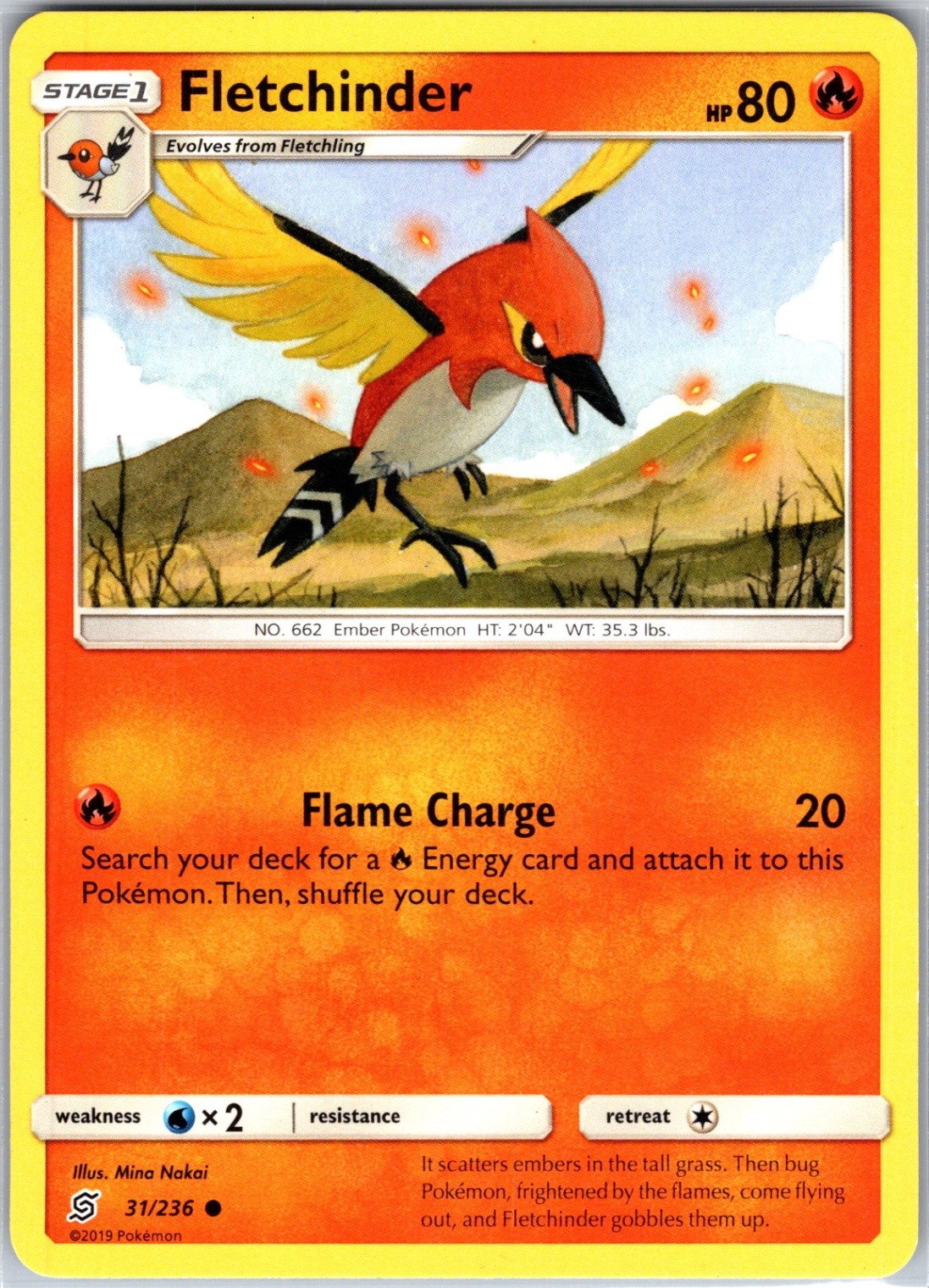Fletchinder 31/236 Common Regular Card SM - Unified Minds Pokemon TCG LP