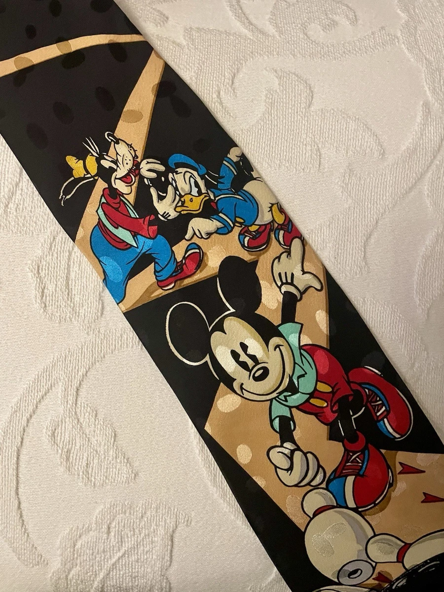 Vintage 1990s Disney Mickey Mouse Bowling Strike 100% Silk Tie, American Store