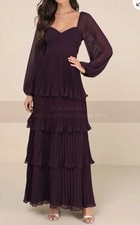 Lulus Women Impactful Elegance Tiered Balloon Sleeve Maxi Dress Purple