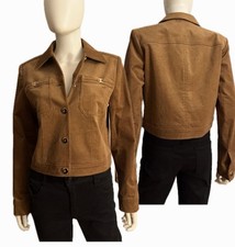 🔥NWT ELIE TAHARI Cropped Brown Corduroy Button-Front Jacket Collared Lined $345