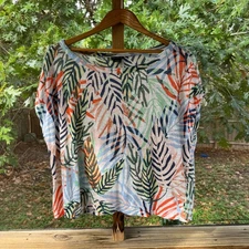 Tahari Women's Colorful 100% Linen Cropped Tee Size XL