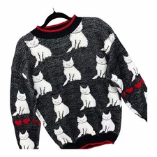 VTG 90’s Spunky Made In USA Acrylic Cat Sweater Old Stock Hearts Retro Women’s S