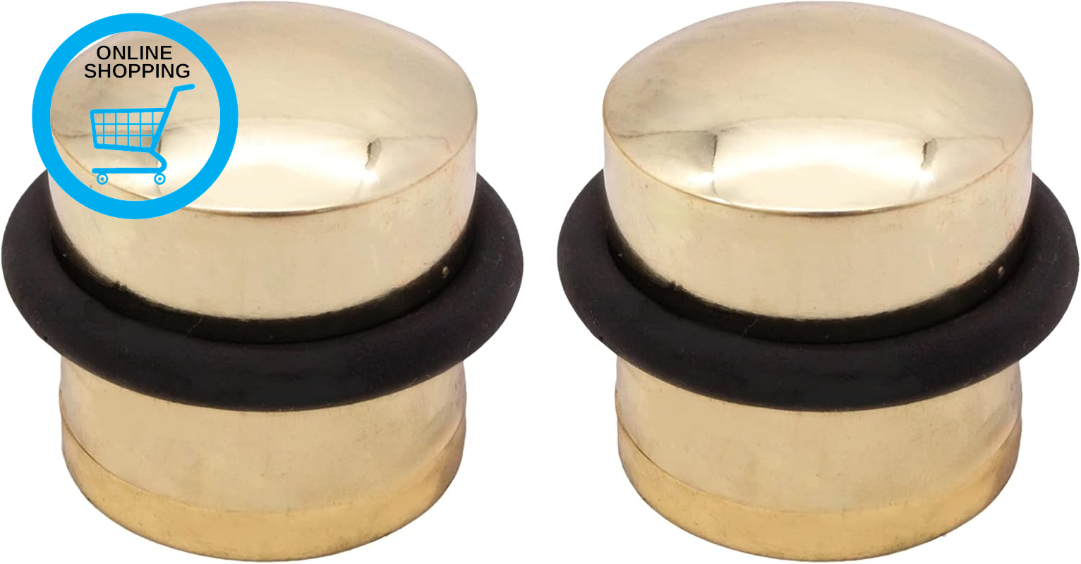 Door Stop Dome Solid Floor Mounted - Brass Plated - Pack of 2