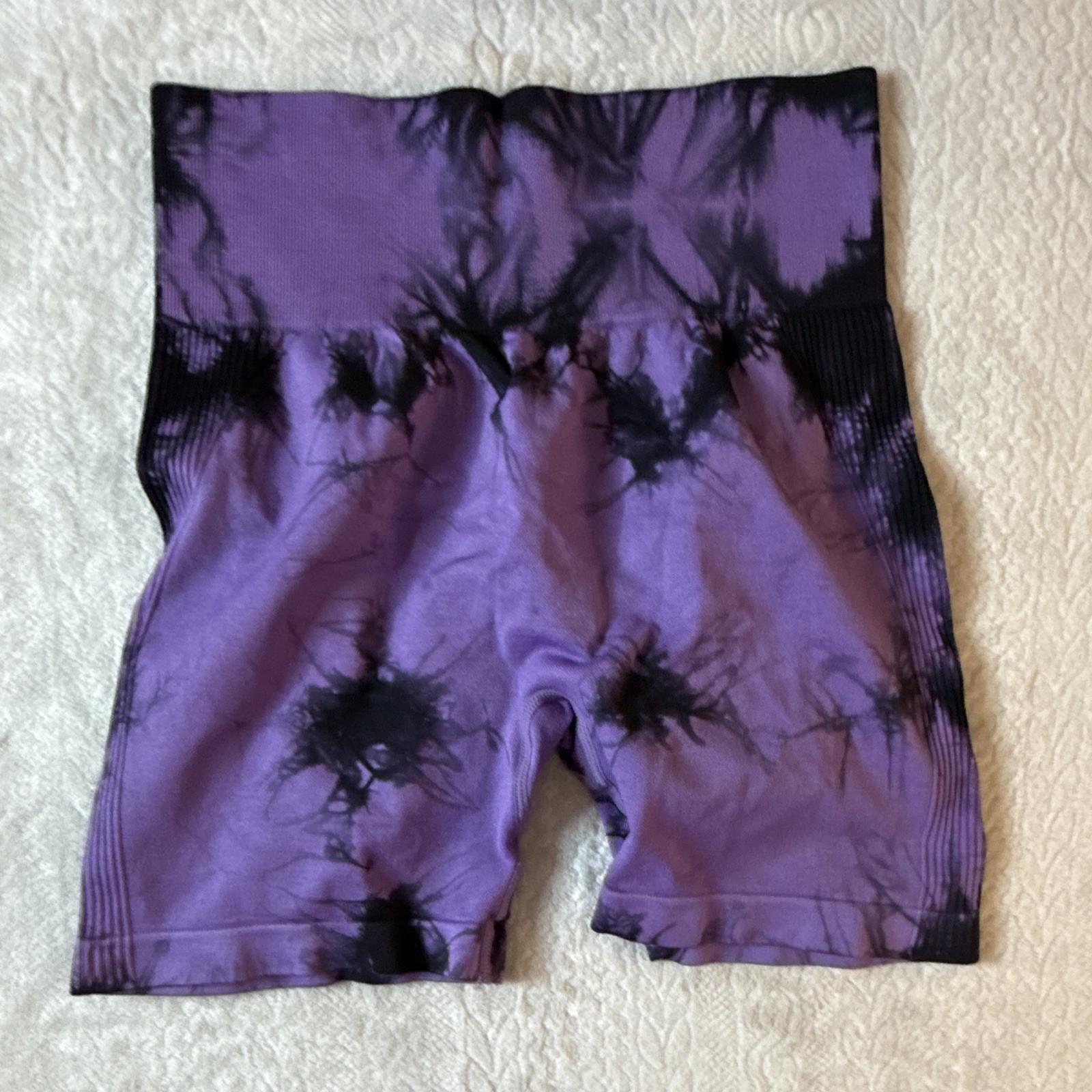 Women’s Purple/Black Tie-Dye Biker Activewear Shorts Stretch Pull On Yoga M