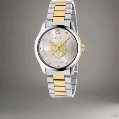Unisex Gucci G-Timeless Quarz Katze Zifferblatt 38mm Edelstahl Uhr YA1264074 NEU