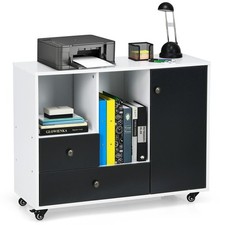 2 Drawer Lateral File Cabinet on Wheels with Storage Door and Cubbies Black