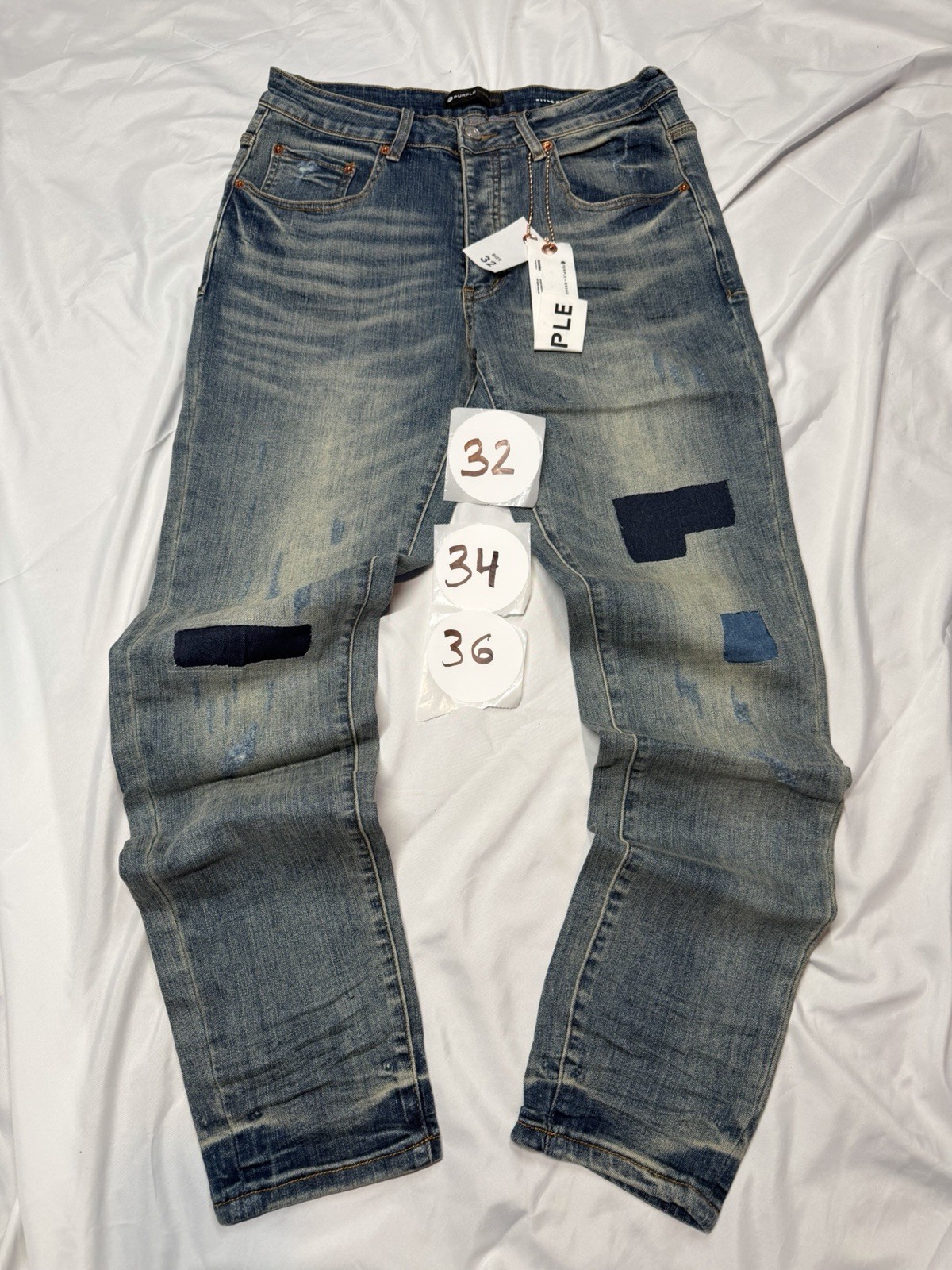 Men's Blue Distressed Patchwork Straight Denim Je… - image 1
