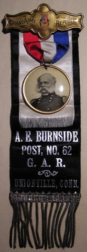 1900's GAR A.E. BURNSIDE POST NO 62 RIBBON BADGE MEDAL UNIONVILLE CT CONNECTICUT