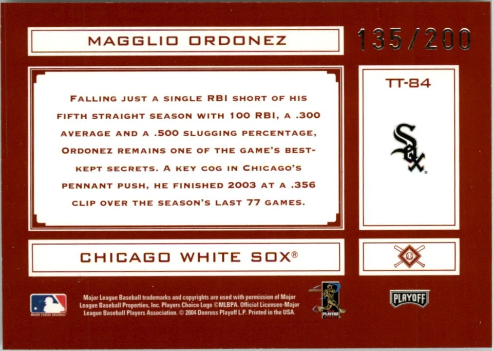 2004 Absolute Memorabilia Tools of the Trade Red #84 Magglio Ordonez /200 -BB - Image 2 of 2