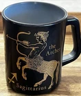 Vtg Zodiac Sagittarius Coffee Mug Cup Horoscope Federal Black Milk Glass 1970's