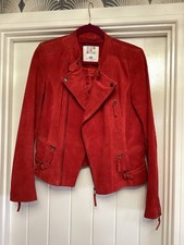 Classic 100% Suede Biker Jacket fully lined fit 12/14 In Vibrant RED
