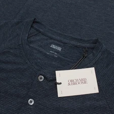 Orchard & Broome NWT Norfolk Short Sleeve Henley T-Shirt Size L in Blue Stripes