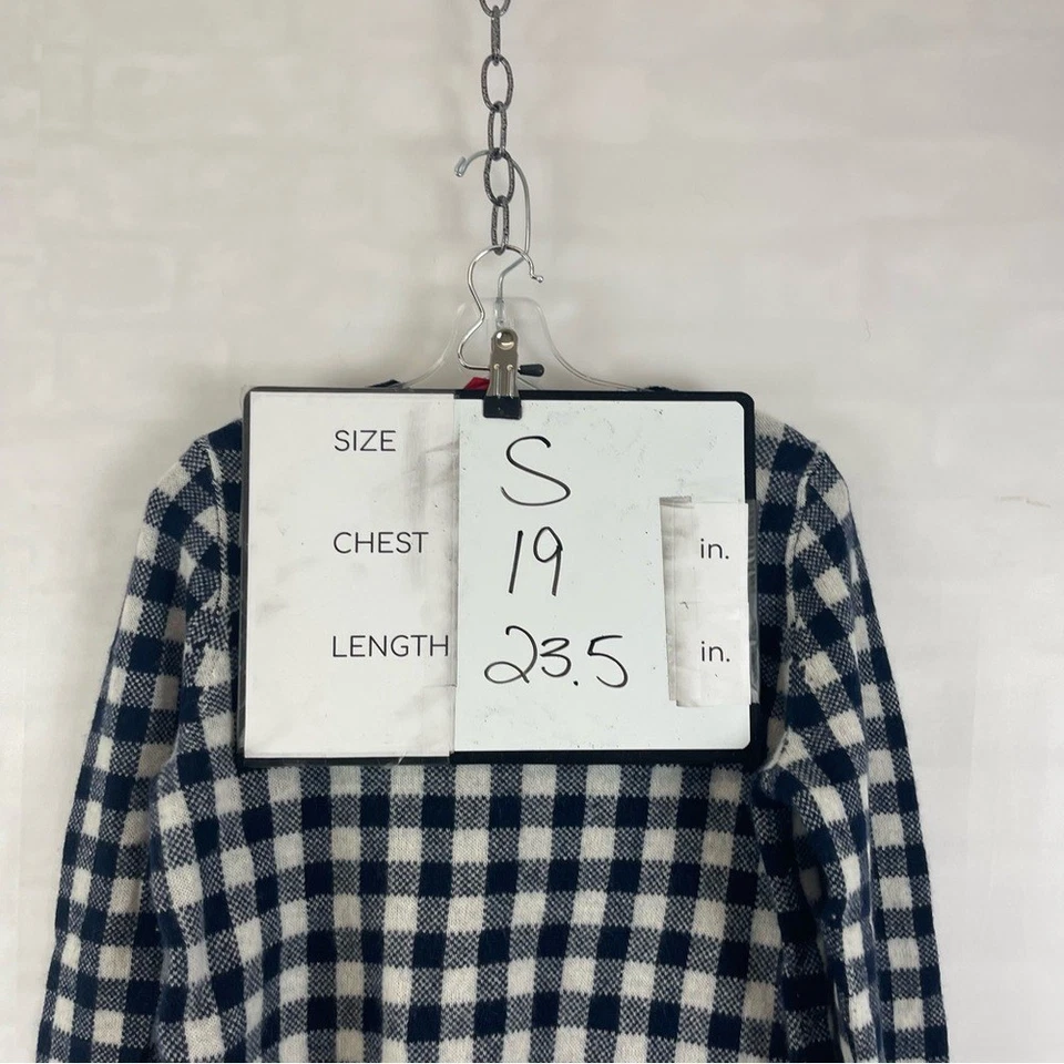 J.Crew 100% Cashmere Navy Blue Ivory Gingham Check Sweater Women's Size Small - Image 2 of 4