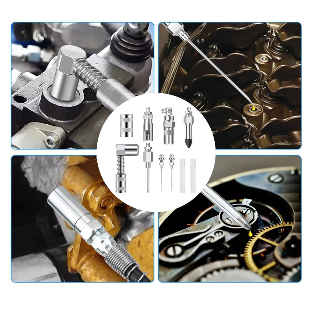 8PCS Set Grease Gun Injector Needle Dispenser Nozzle 90 Degree Coupler Adapter
