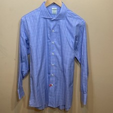 BROOKS BROTHERS MILANO Dress Shirt Men's 16.5 33 L / XL Blue Check SuPima Cotton