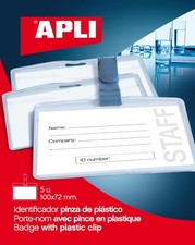 [11739] Apli Pochette de 5 badges avec pince plastique 100 x 72 mm