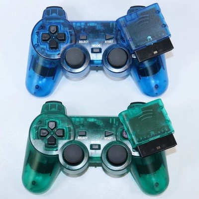 (2) Wireless Controllers For Sony PlayStation 2 PS2 And PS1 (Blue + Green) - NEW