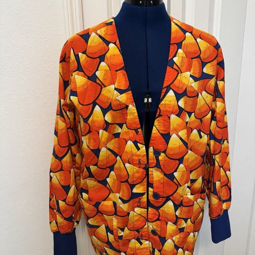 Vintage Halloween Fall Candy Corn Scrub Jacket Top Work Size Large - Picture 5 of 16