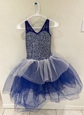 Girls Dark Blue  White Sparkly Sequin Leotard Dress For Ballet / Dress Up OSFM