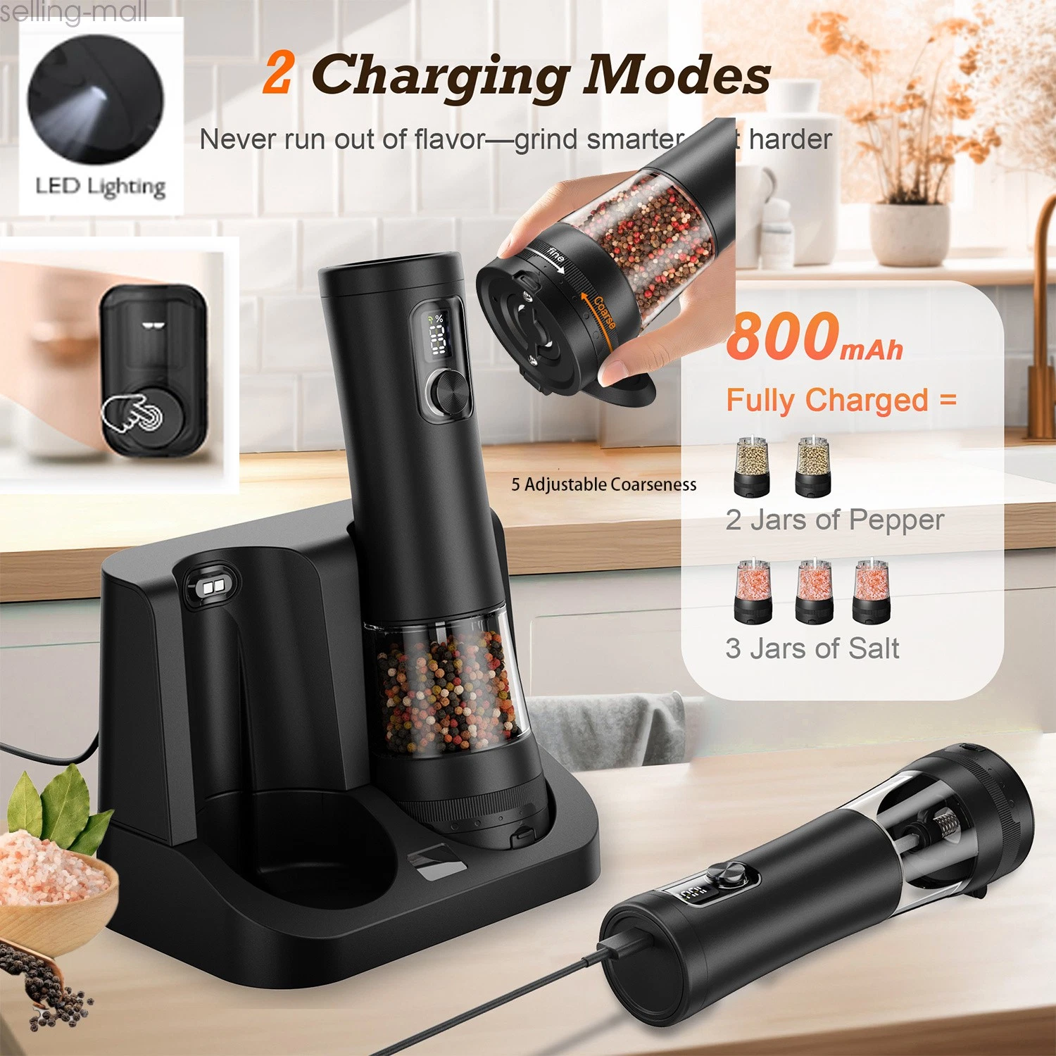 2PCS Electric Salt and Pepper Grinder Set 5 Coarseness Levels Rechargeable Base
Opens in a new windo