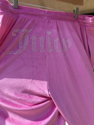 JUICY COUTURE Pink Velour Pajama Pants Sz 1X Super Soft Rhinestone Lounge Wear