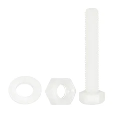 300 Pcs/100 Sets M5 x 30mm Nylon Hex Bolts and Nuts with Flat Washers, White