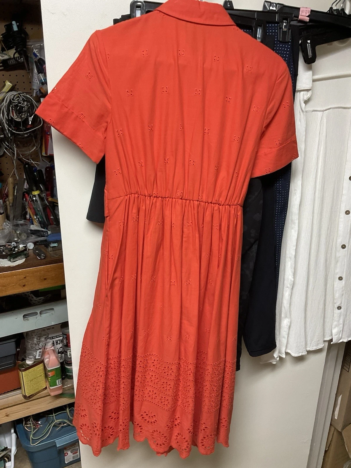 Camicia estiva Kate Spade arancione cravatta vita XS bottoni davanti midi manica corta