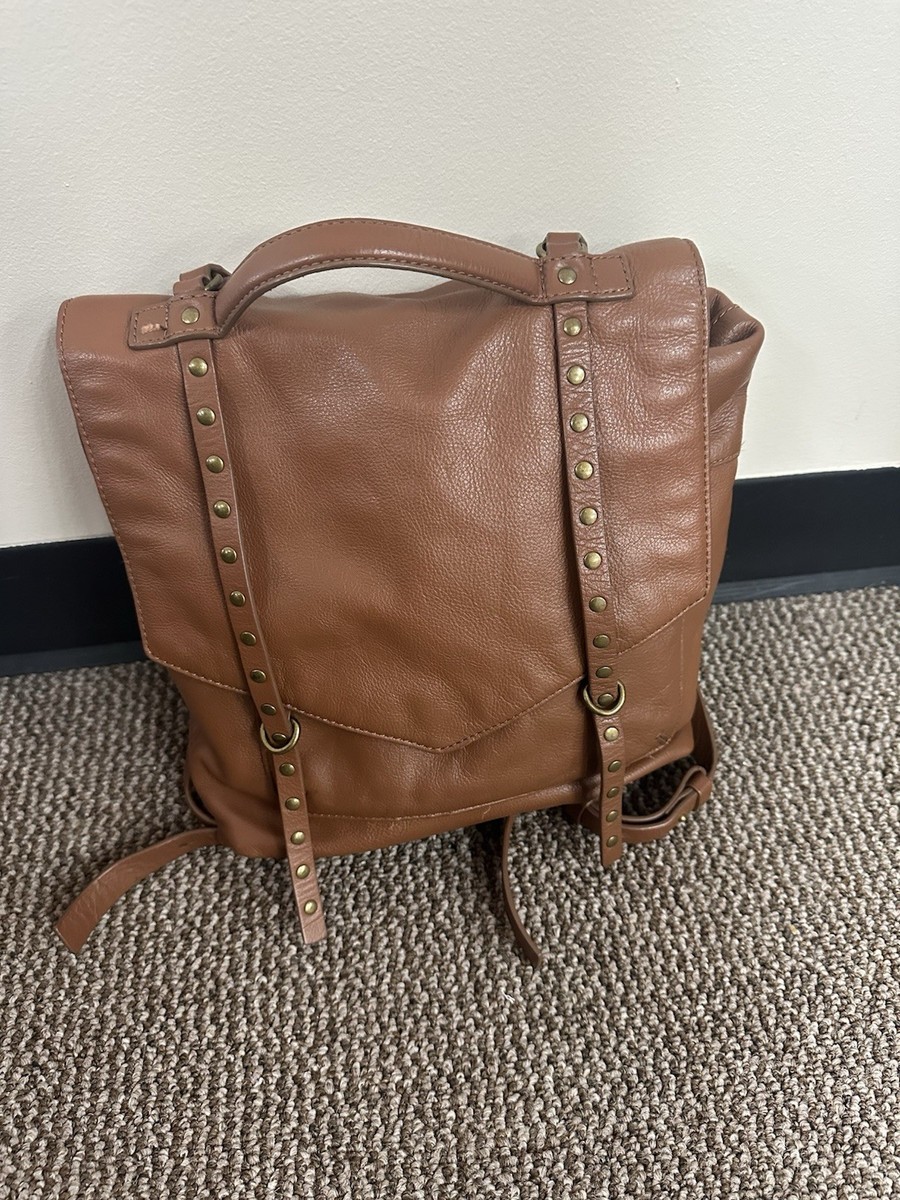 Lucky Brand Brown Leather Backpack Purse With Flat Studs 