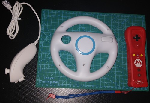 Nintendo Wii Remote Plus Mario Edition Red Controller Nunchuk & Wii Wheel Lot