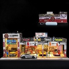 Diorama 1/64 Car Garage Model LED City Street Building Parking Lot Scene Display
