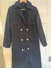 Black Trench Coat Women Size M Double Breasted Long Smart Jacket