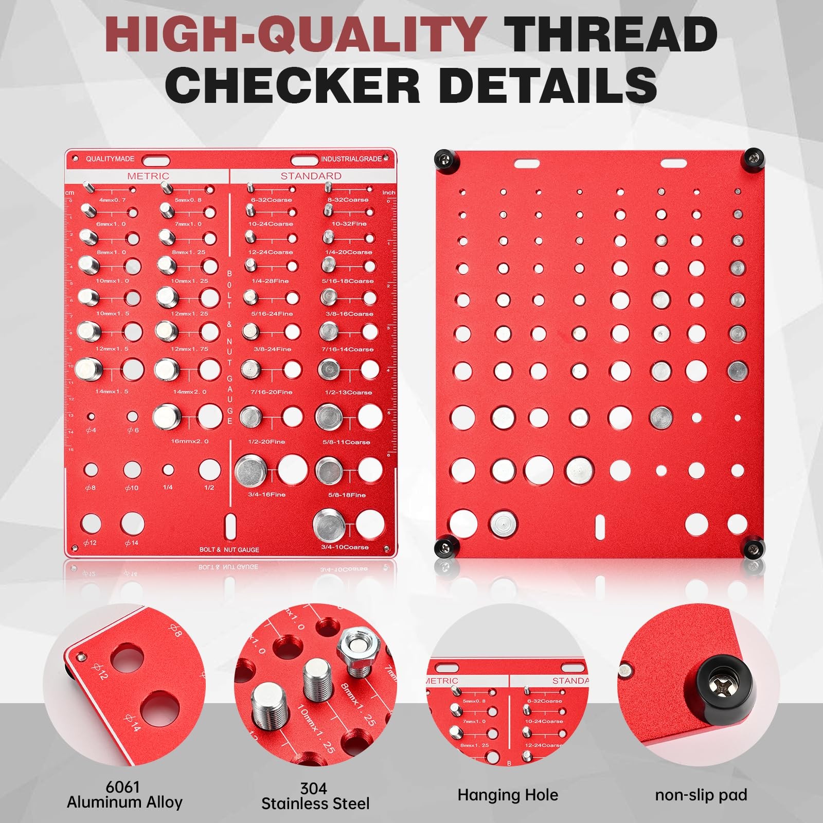 42 Thread Checker, Nut and Bolt Thread Size Checker Identifier Gauge with Inc...