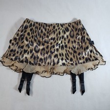 Victoria's Secret Satin Garter Belt Thong Skirt Small Gold Black Leopard