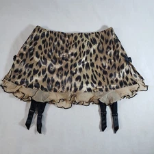 Victoria's Secret Satin Garter Belt Thong Skirt Small Gold Black Leopard