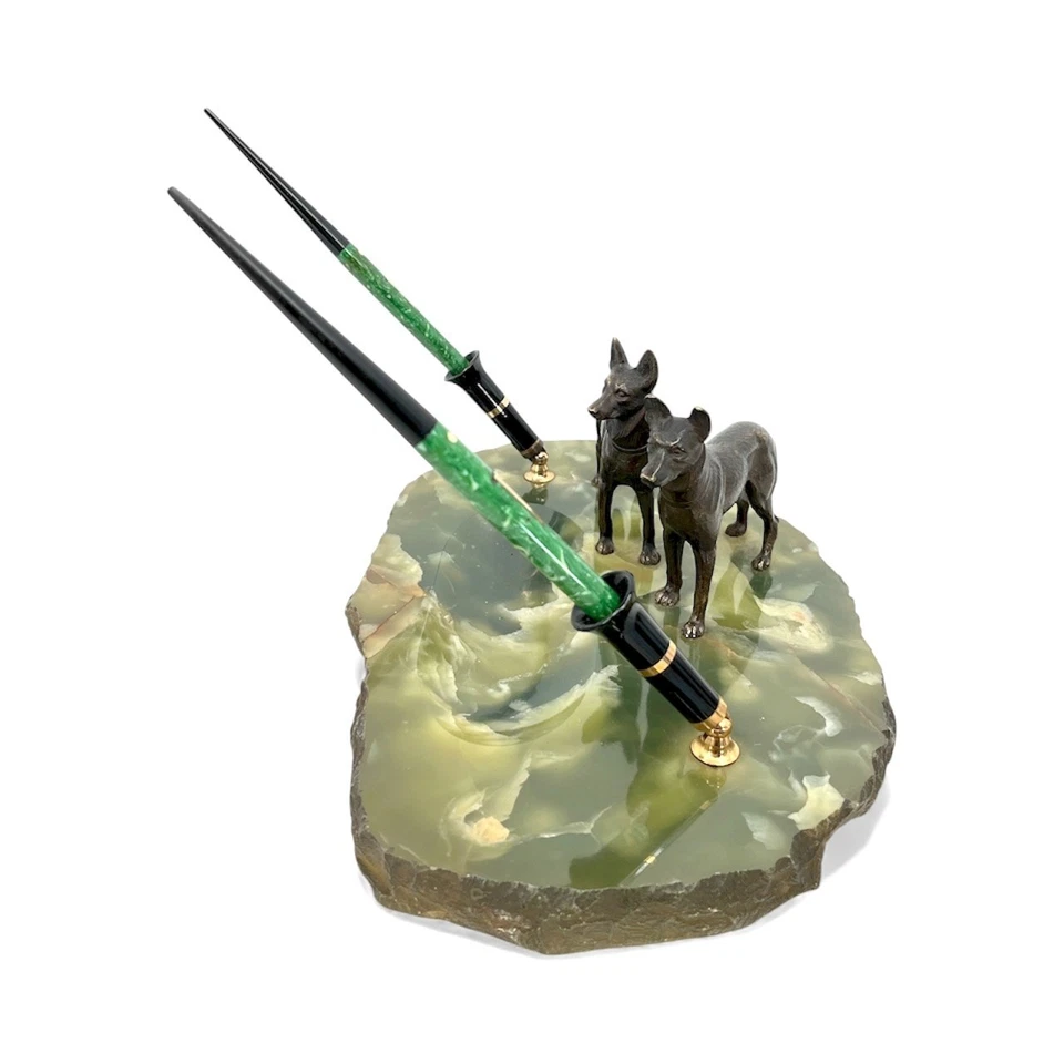 Antique circa 1929 Sheaffer Fountain Pen Desk Set Bronze German Shepherd Dogs - Image 3 of 4